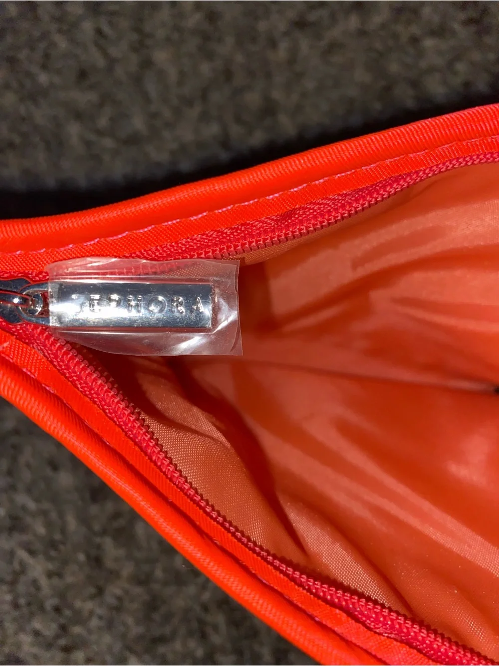 Sephora summer woven straw and coral makeup bag